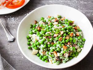 Cold Pea Salad in serving bowl