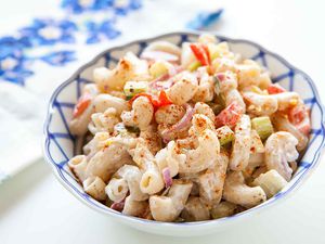 Easy Macaroni Salad Recipe in a bowl for serving