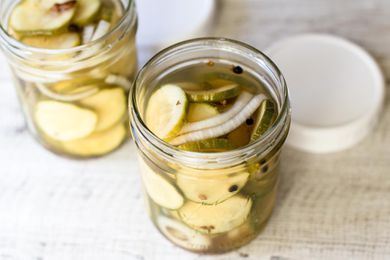 A jar of homemade pickles