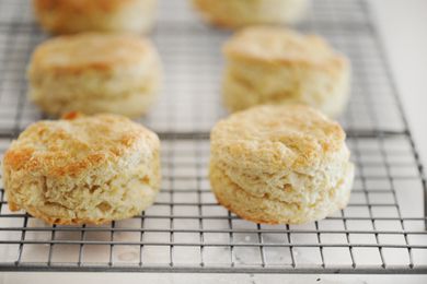 Authentic English Scones cooling on a rack.