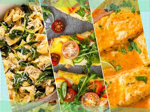 A photocollage of three 30-minute dinner recipes
