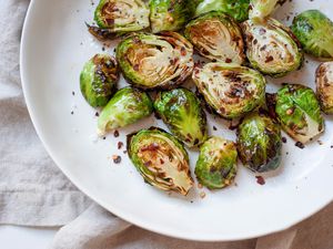 Air Fryer Brussels Sprouts on a Plate