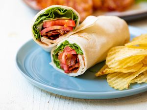 BLT Wraps on a Plate with Chips