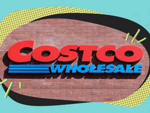Costco building sign on a graphic treatment
