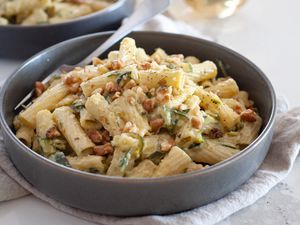 Bowl of Creamy One Pot Pasta with Zucchini
