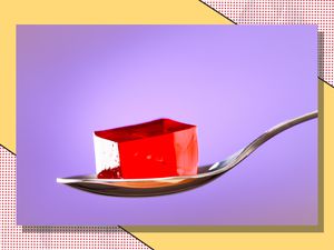 Photo of Jello on a Spoon With a Fun Background 