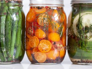 Jars of Quick Pickles (One of Green Beans, One of Tomatoes, and Another of Cucumbers)