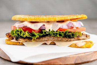 Jibarito Sandwich on Napkin on a Plate