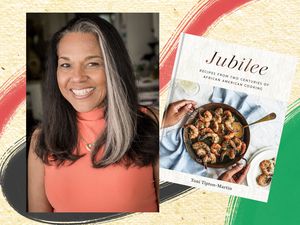 A collage of Toni Tipton-Martin and her cookbook "Jubilee"