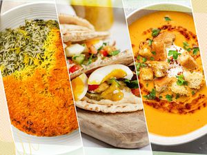 Three recipes for Ramadan, including lentil soup, a pita sandwich, and tadhig