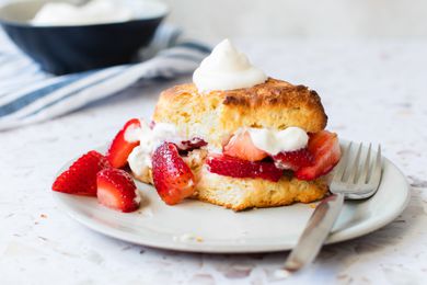 Easy Strawberry Shortcake on a Plate with a Fork