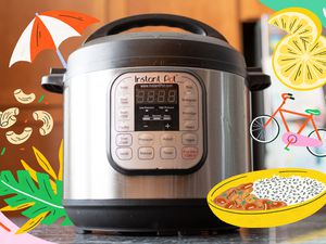 Instant pot with summery illustrations around it