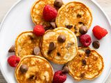 Buckeye Pancakes on a Plate with Raspberries and Chocolate Chips