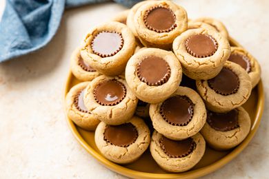 Stack pf Peanut Butter Cup Cookies on a Plate