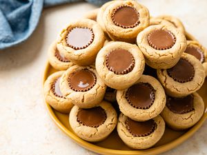 Stack pf Peanut Butter Cup Cookies on a Plate