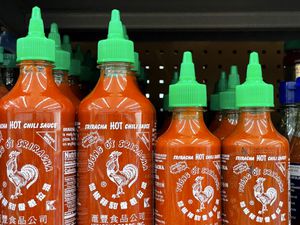 Sriracha bottles in the grocery store