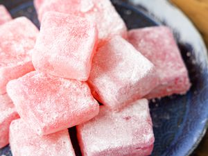 Turkish Delight on a Plate on a Wooden Counter 
