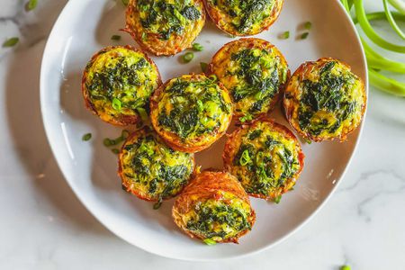 Spinach and cheese egg bites on a plate