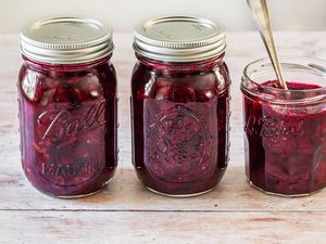 Jars of Beet Chutney (One Opened with a Spoon in It)
